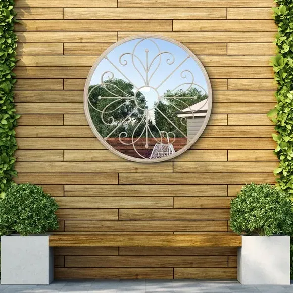Round Wall Mirror with Keyslot Bracket - Stone image