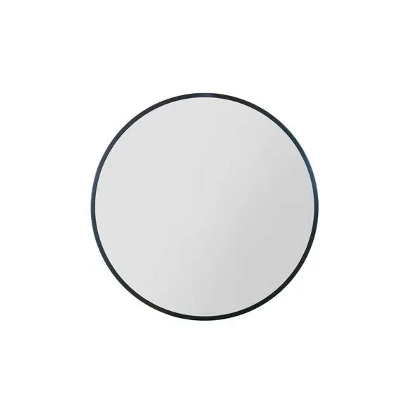 Round Wall Mirror with Metal Frame - Black