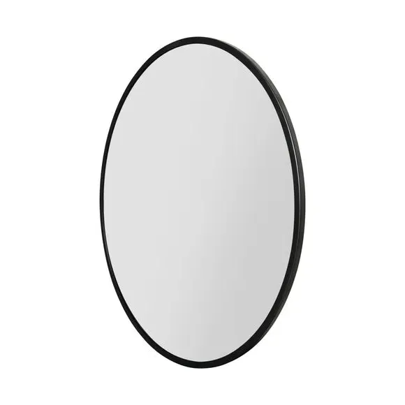 Round Wall Mirror with Metal Frame - Black