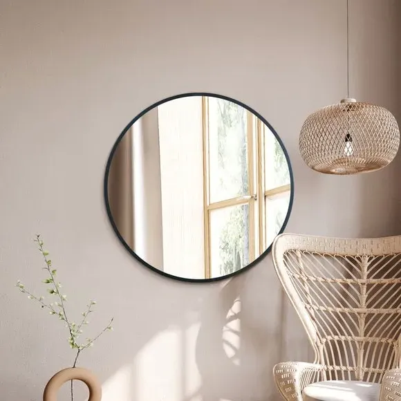 Round Wall Mirror with Metal Frame - Black image