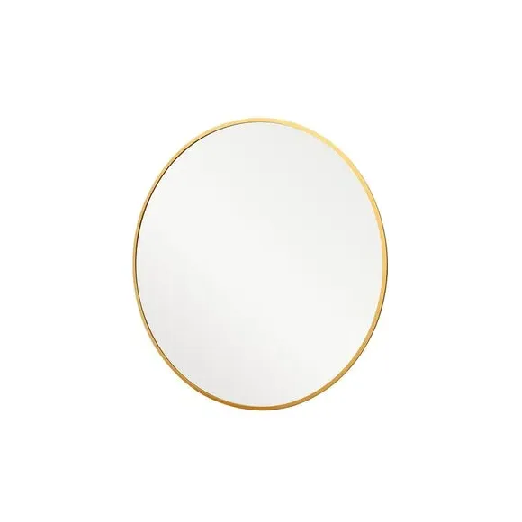 Round Wall Mirror with Metal Frame - Gold