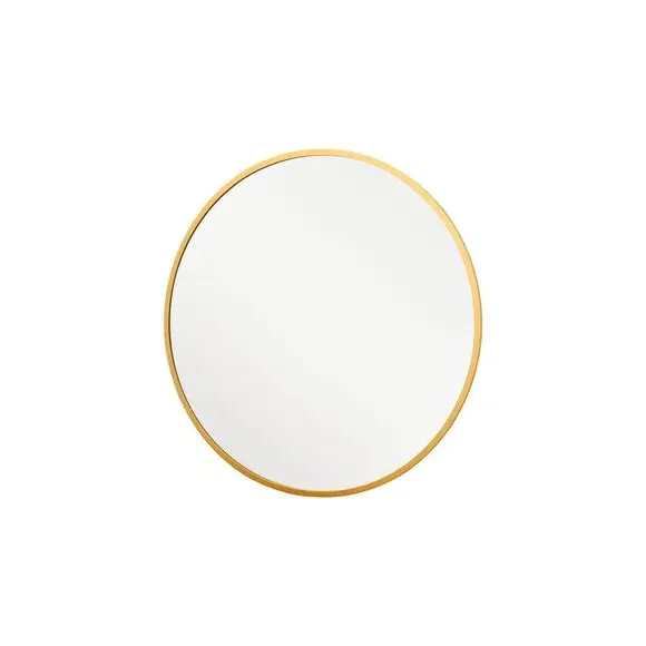 Round Wall Mirror with Metal Frame - Gold