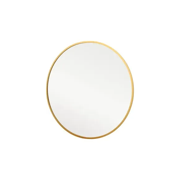 Round Wall Mirror with Metal Frame - Gold