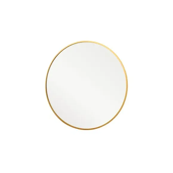 Round Wall Mirror with Metal Frame - Gold