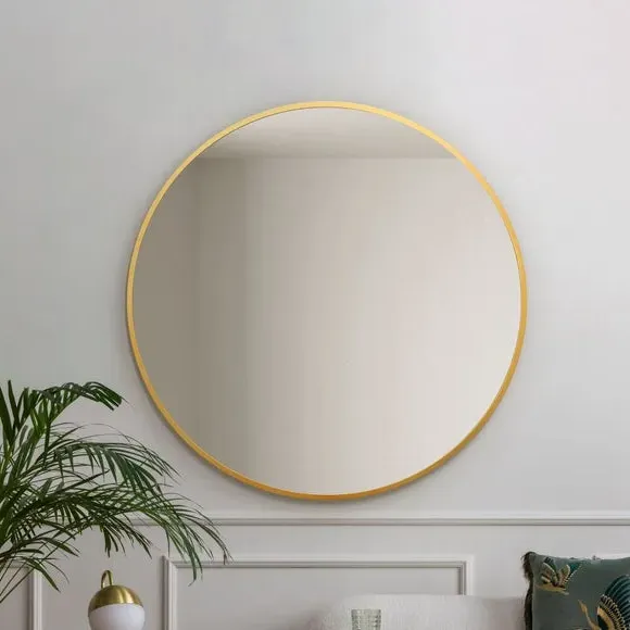 Round Wall Mirror with Metal Frame - Gold
