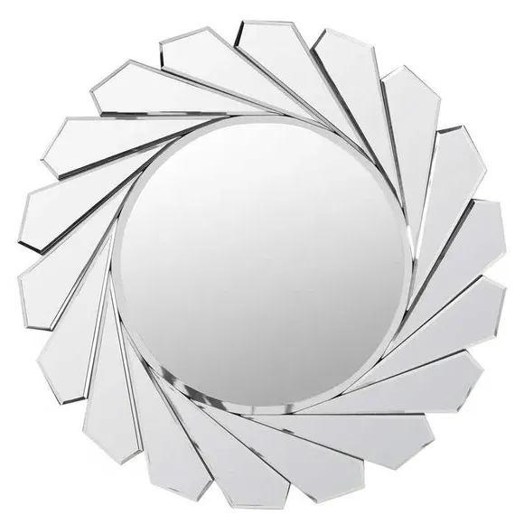 Round Wall Mirror with Sunburst Design - Clear
