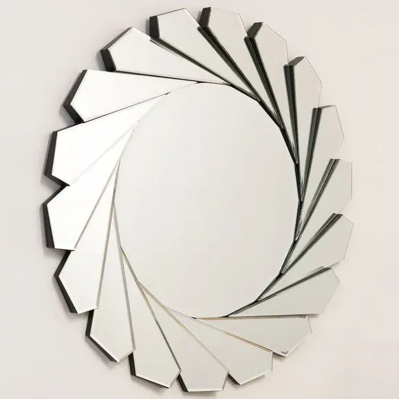 Round Wall Mirror with Sunburst Design - Clear