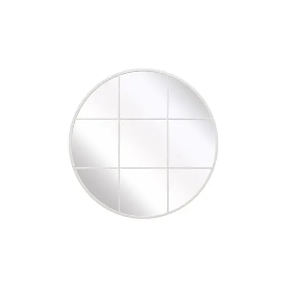 Round Wall Mirror with Window Design - White, Metal