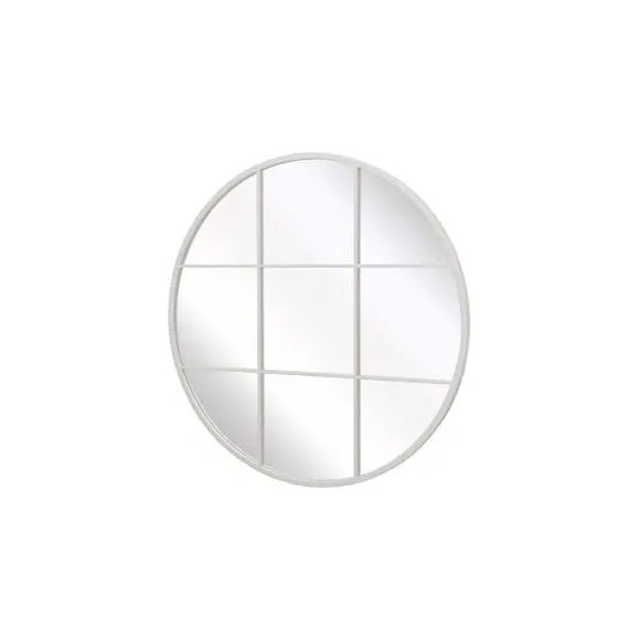 Round Wall Mirror with Window Design - White, Metal