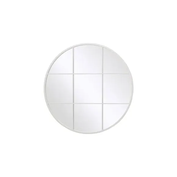 Round Wall Mirror with Window Design - White, Metal