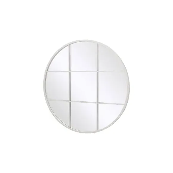 Round Wall Mirror with Window Design - White, Metal
