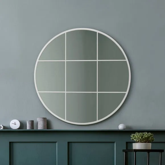 Round Wall Mirror with Window Design - White, Metal image
