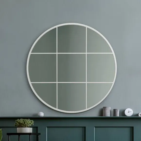 Round Wall Mirror with Window Design - White, Metal