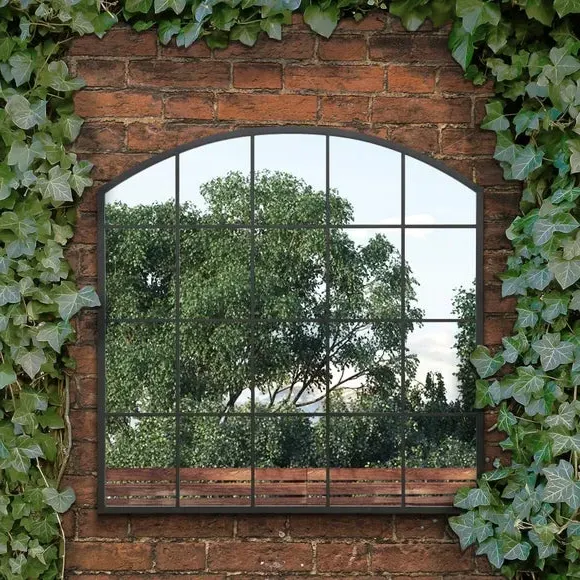 Square Arched Wall Mirror - Black, Iron Metal