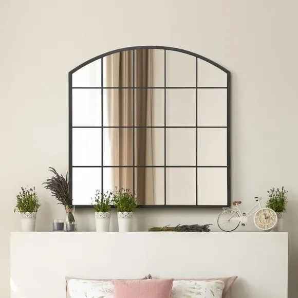 Square Arched Wall Mirror - Black, Iron Metal image