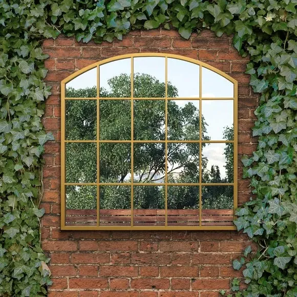 Square Arched Wall Mirror - Gold, Iron Metal