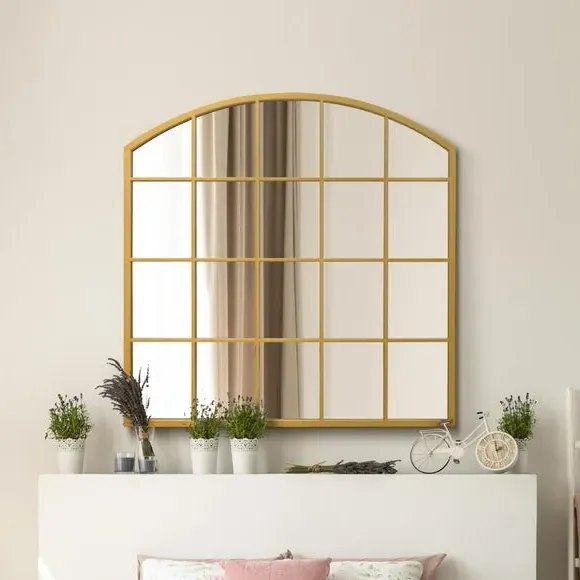 Square Arched Wall Mirror - Gold, Iron Metal