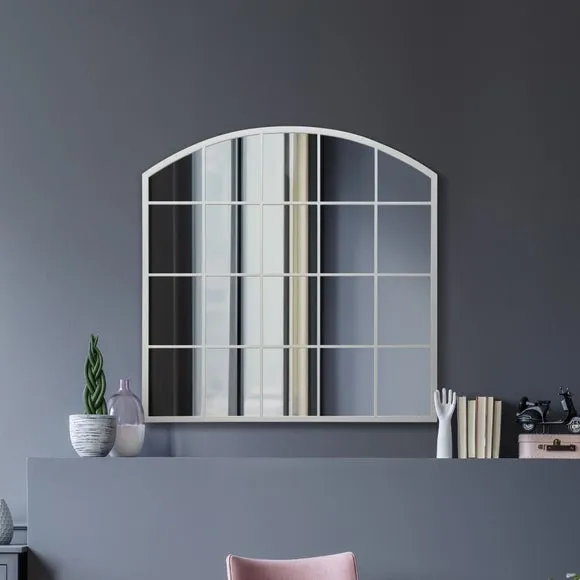 Square Arched Wall Mirror - White, Iron Metal