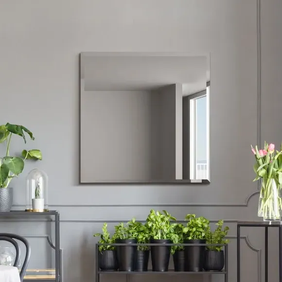 Square Wall Mirror with Bevelled Edge - Black