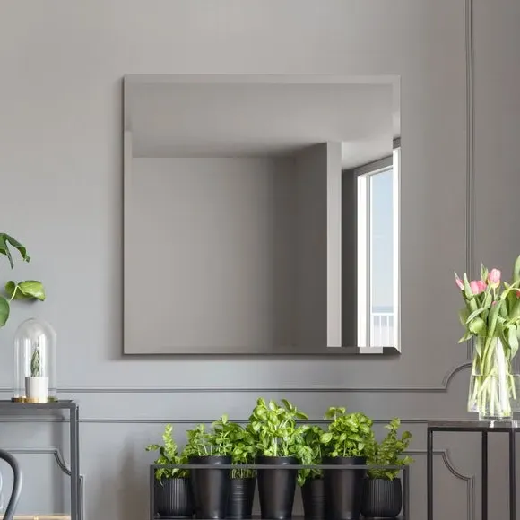 Square Wall Mirror with Bevelled Edge - Black