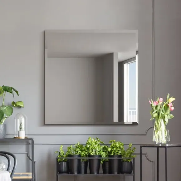 Square Wall Mirror with Bevelled Edge - Black