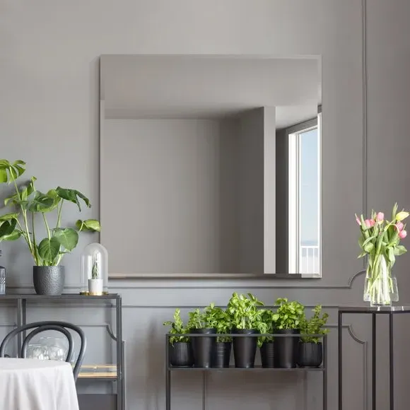 Square Wall Mirror with Bevelled Edge - Black