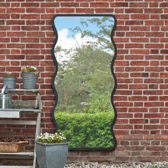 Wavy Rectangle Wall Mirror - Black, Metal