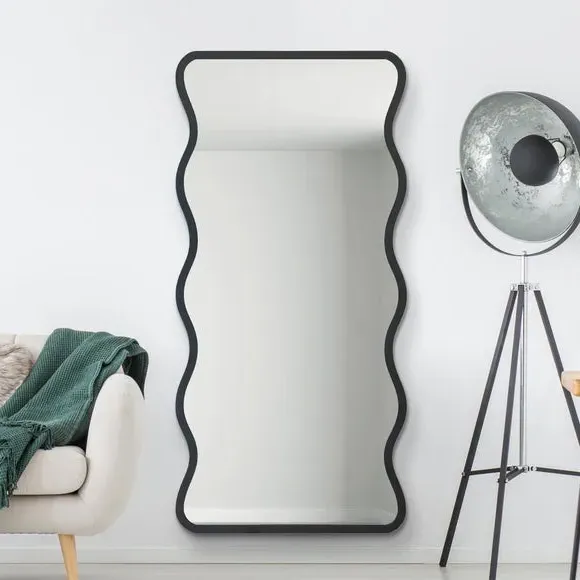 Wavy Rectangle Wall Mirror - Black, Metal image