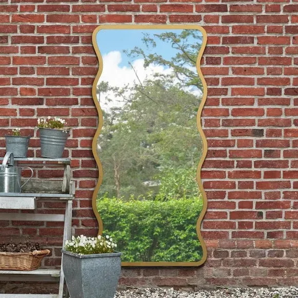Wavy Rectangle Wall Mirror - Gold, Metal