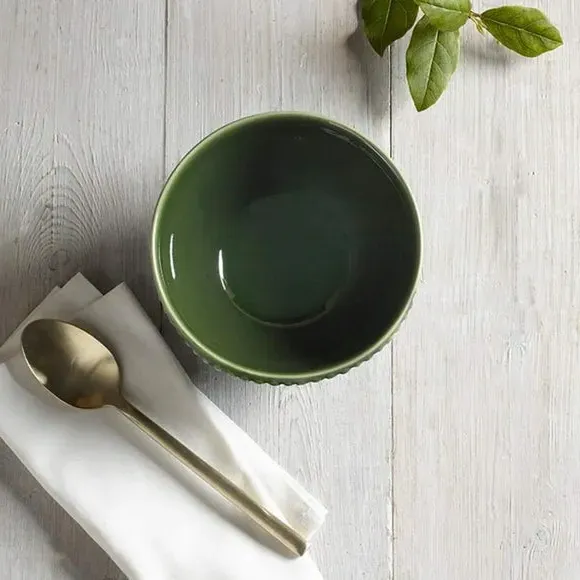 Set of 2 Cereal Bowls with Beaded Edge - Green