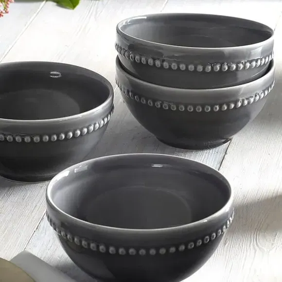 Set of 2 Cereal Bowls with Beaded Edge - Grey