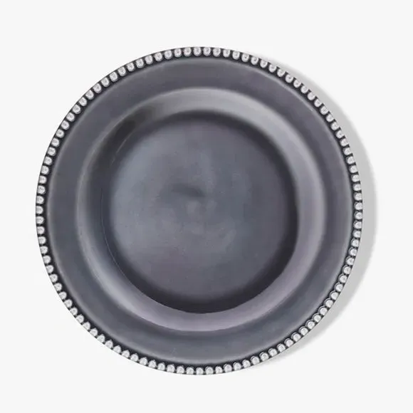 Set of 2 Dinner Plates with Beaded Edge - Grey