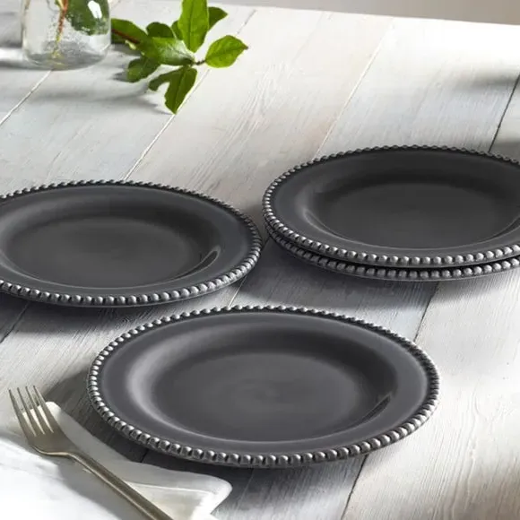 Set of 2 Dinner Plates with Beaded Edge - Grey image