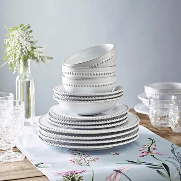 Set of 2 Dinner Plates with Beaded Edge - White