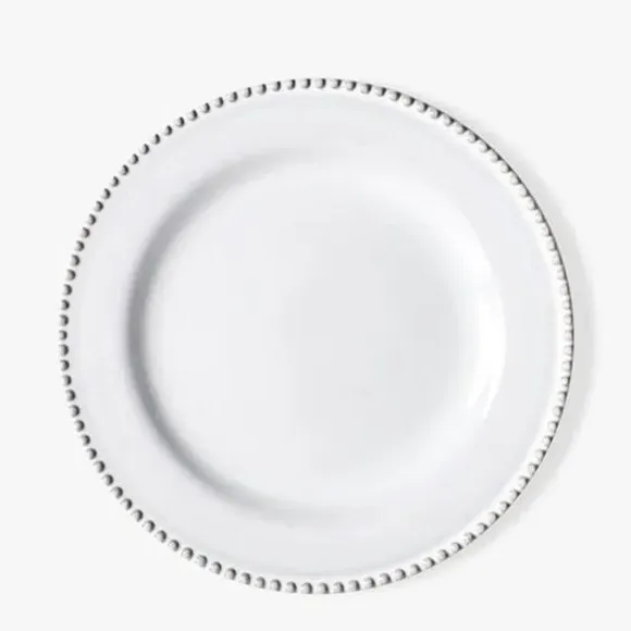 Set of 2 Dinner Plates with Beaded Edge - White