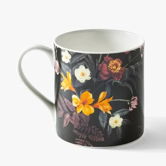 Set of 2 Floral Mugs - Black, Bone China image