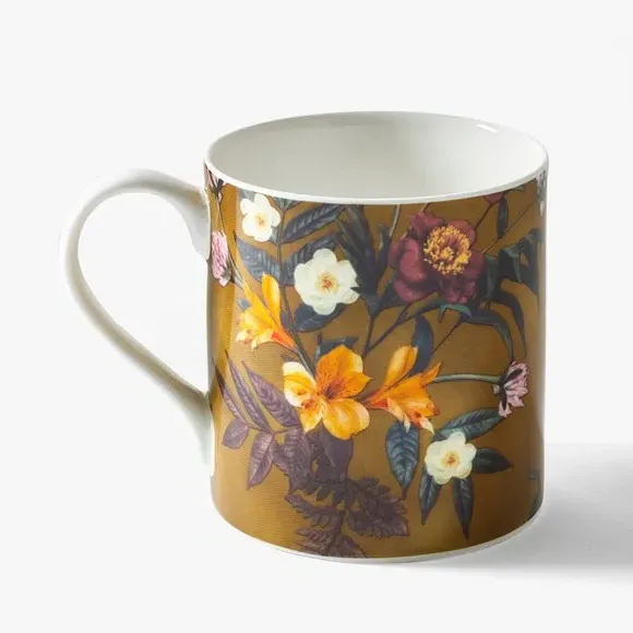 Set of 2 Floral Mugs - Mustard, Bone China