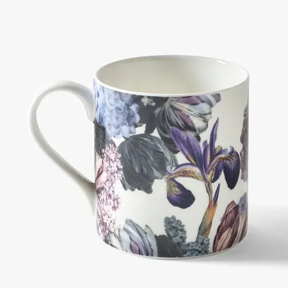 Set of 2 Mugs with Floral Design - White, Bone China image