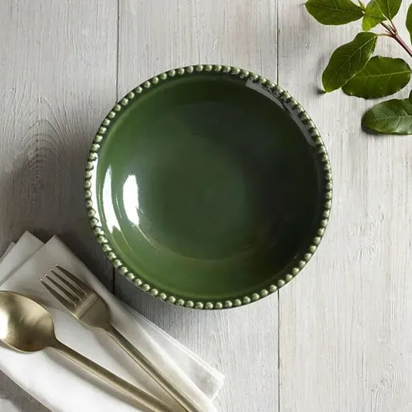 Set of 2 Pasta Bowls with Beaded Edge - Green image