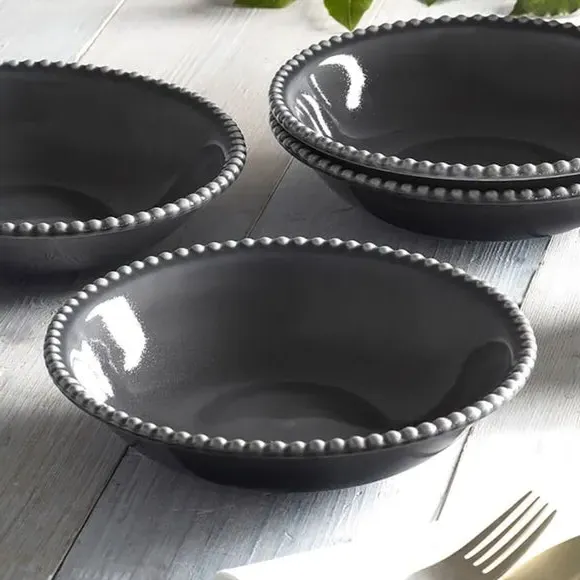 Set of 2 Pasta Bowls with Beaded Edge - Grey
