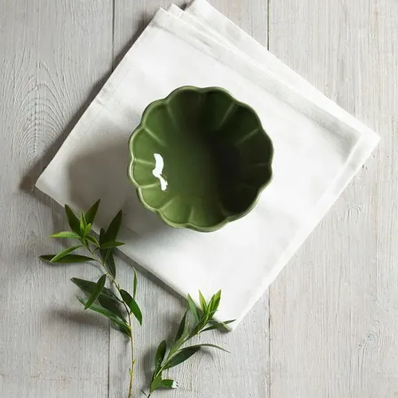 Set of 2 Scallop Dip Bowls - Green, Stoneware