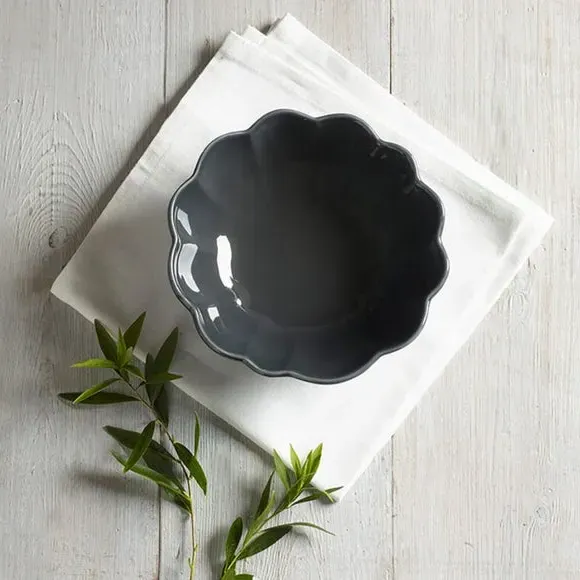 Set of 2 Scallop Nibble Bowls - Grey, Stoneware