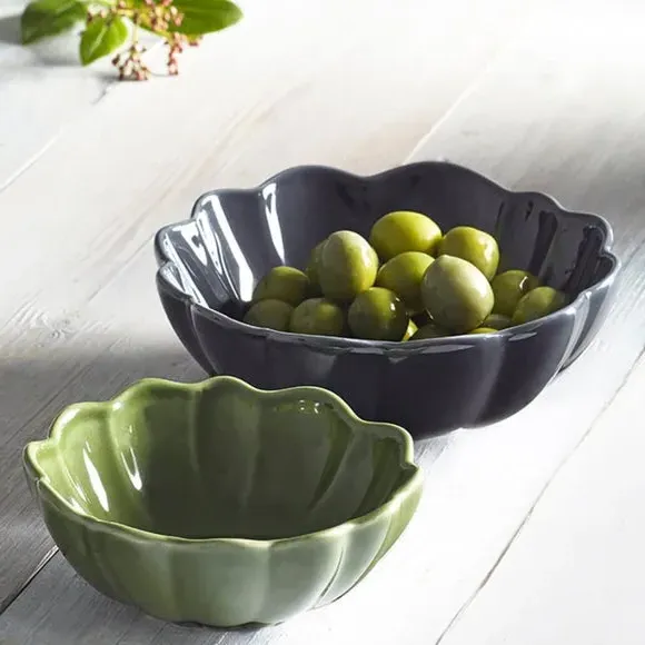 Set of 2 Scallop Nibble Bowls - Grey, Stoneware