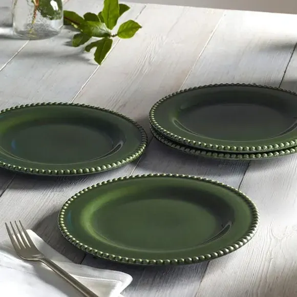 Set of 2 Side Plates with Beaded Edge - Green