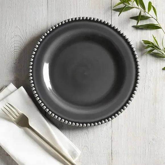 Set of 2 Side Plates with Beaded Edge - Grey