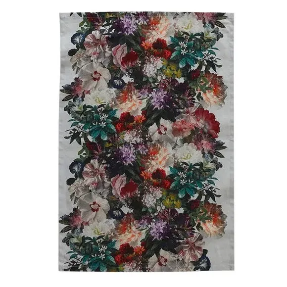 Tea Towel with Floral Print - White, Cotton image