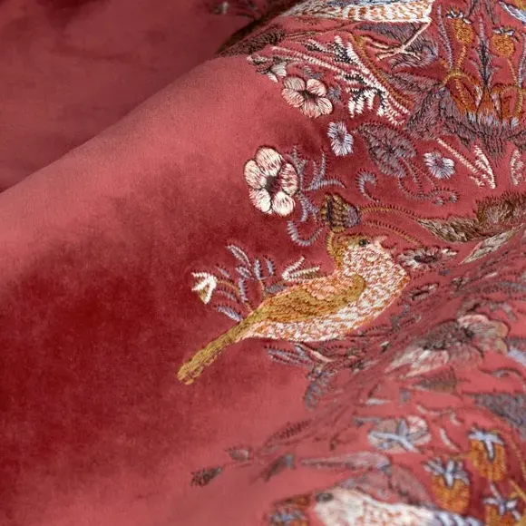 Embroidered Pencil Pleat Curtains - Berry, Velvet