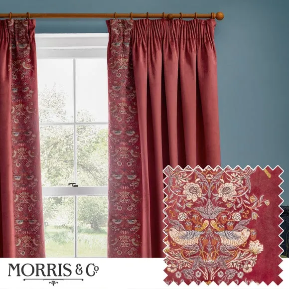 Embroidered Pencil Pleat Curtains - Berry, Velvet