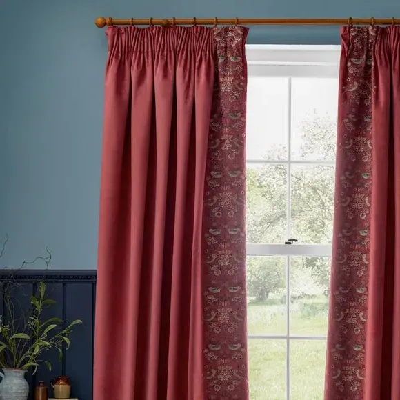 Embroidered Pencil Pleat Curtains - Berry, Velvet image