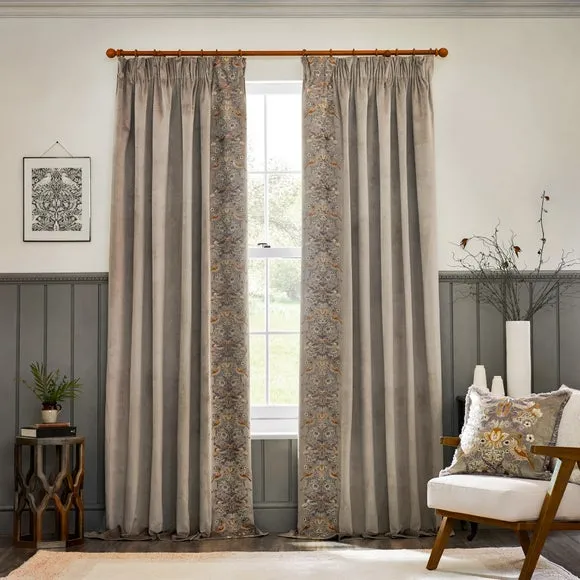 Embroidered Pencil Pleat Curtains - Biscuit, Velvet
